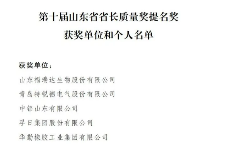 孚日榮膺第十屆山東省省長(zhǎng)質(zhì)量獎(jiǎng)提名獎(jiǎng):以品質(zhì)鑄就